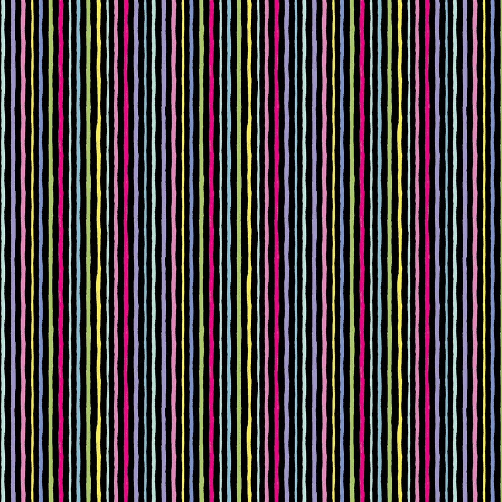 Parisian Stripe Black/Multi color 44" fabric by Benartex, 16459-12, Cats in Paris