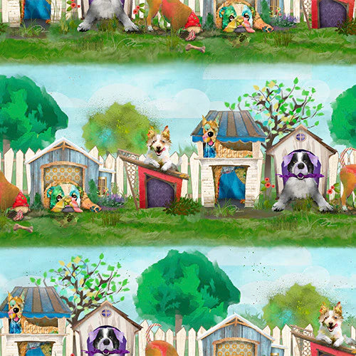 Raise the Woof In the Dog House 44" fabric by 3 wishes,  22343-MLT