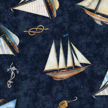 Blue Sailboat Ship Toss 44" fabric by Quilting Treasures, 29994-N, Siren's Call