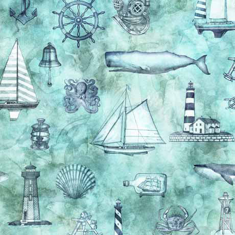 Coastal Collage 44" fabric by Quilting Treasures,  29995-Q, Siren's Call