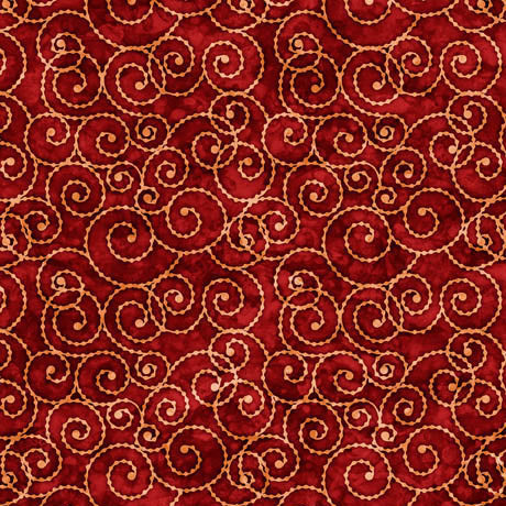 Brick Red Scroll 108" fabric by Quilting Treasures, 30408-R, Christmas party animals