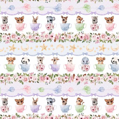 White Simply Sweet Animal Babies Stripe 44" fabric by Michael Miller,  DDC11627-Whit