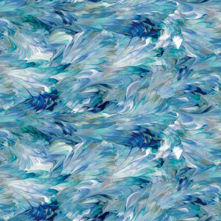 Blue-Teal Feathers 108" fabric by P&B Textiles, FWID 5113-BT, Fluidity