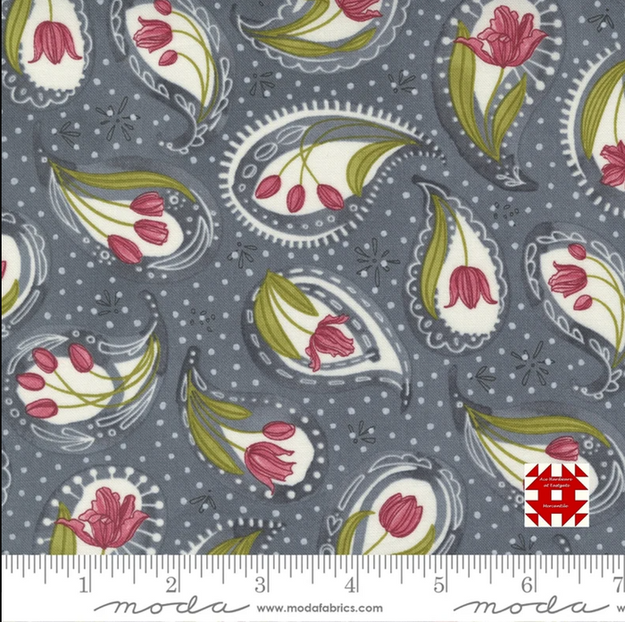 Graphite Tulip Paisley 44" fabricy by Moda, 48711-13, Robin Pickens, Tulip Tango