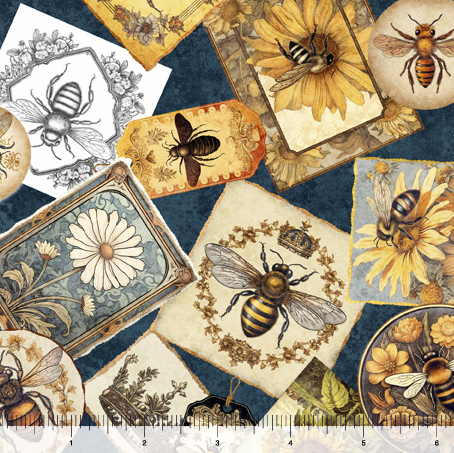 Queen Bee Collage 108" fabric by Quilting Treasures,  30483-W