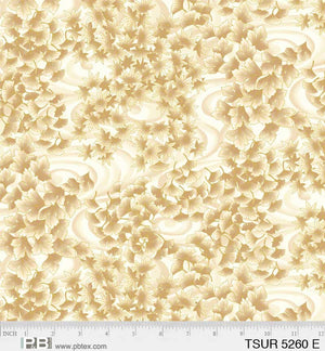 Ecru swirling Leaves 44" fabric by P&B, Tsuru, 05260-E, gold metallic accents