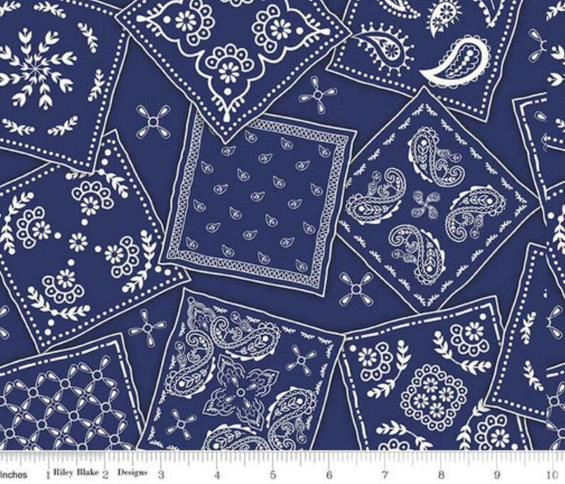 Navy Bandana 108" fabric by Riley Blake, WB11531-Navy, Red, White & Bang