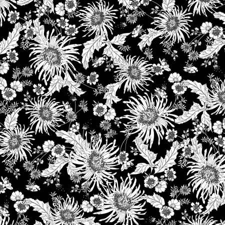 White on Black Floral 108" fabric by Studio-E, 5838-90, Bloom collection